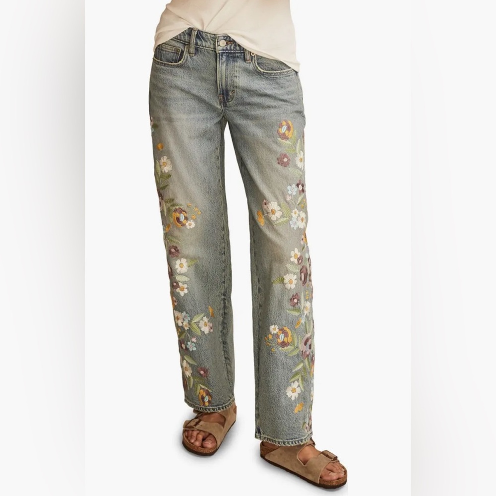 Lucky Brand The Baggy Lowrise Floral Embroidered Jeans